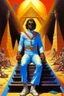 Placeholder: 1970's dark fantasy cover dnd style oil painting of a Lacalle Pou President in sport outfits in a trial by a Sphinix with minimalist far perspective in egypt. Magazine.