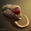 Placeholder: ouroboros as stone ring with red diamond eyes, sculpture, photorealistic,snake texture, 8k, ray traicing,macro lens, sharp focus, hyper detail, sparkle,