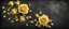 Placeholder: Hyper Realistic grungy multicolored small yellow roses, cobwebs & fireflies border background with rustic black jeans texture & vignette effect