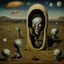 Placeholder: alien,surrealist painting called 'today I am thinking about death by dali and picasso and magritte and Breughel