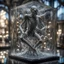 Placeholder: giger escher araknid sculpture in transparent murano glass beeing sprinkled by fountain inside glass box,bokeh like f/0.8, tilt-shift lens 8k, high detail, smooth render, down-light, unreal engine,bokeh like f/0.8, tilt-shift lens 8k, high detail, smooth render, down-light, unreal engine