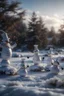 Placeholder: a snowman family are dancing together in the snow Snowy landscape, smooth, elegant, fantasy, intricate, hyperdetailed, very cute, surreal, magical, portrait, Nikon D850