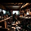 Placeholder: Wide angle environmental shot of ninja assassin in a cluttered and messy shack, chaotic shack in background. vibrant, photo realistic, realistic, dramatic, dark, sharp focus, 8k.