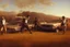 Placeholder: man with the gun walking among cars on dry field by poussin