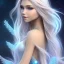 Placeholder:  beautiful, soft, smiling, long and straight blonde hair, bluish background, fairy wings on the back