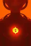 Placeholder: bitcoin alien, Fire theme art, Dark moody night atmosphere, , 8K, close-up face, anatomically perfect face