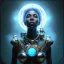 Placeholder: a black woman holding a blue crystal up to the sky and screaming, steam punk, realistic, made in octane, cinematic, ultra-realistic, extremely detailed octane rendering, 8K, VRAY Super Real ar 2:3, dof photorealistic futuristic 50mm lens hard lighting dark gray tintype photograph, realistic lighting