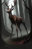 Placeholder: a deer except: . Legs bent backwards . Barrel chested/bloated abdomen . Emaciation . Eyes belonging to unrelated animals . Forward-facing eyes . Jerky movements . Loss of fear towards humans . Tendency to walk on two hind legs . General bodily disfigurement, creepy, scp art