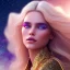 Placeholder: white full body woman glitter smiling long blond hair blue eyes in a galactic ambiance, delicate colors in the foreground, full of details, smooth, light effect，vaporwave colorful, smooth, extremely sharp detail, finely tuned detail, ultra high definition, 8 k, ultra sharp focus