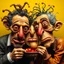 Placeholder: The oddest coagulation and mixture of friends, glossy finish, dine, details very accentuated, stunning style, oniric, Max Ernst, hyperphotography, kiuy, blatant, gross, caricature, very funny