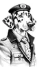 Placeholder: Ink sketch of a dalmatian dressed as a black cab driver