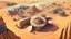 Placeholder: desert city from above, wind generators, retro futuristic, comic style