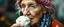 Placeholder: close up portrait of the sweetest soulfull magical old woman with no makeup eating ice cream with her whole face