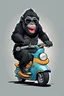 Placeholder: Gorrila riding on a fast scooter, with sunglasses, making a silly face, cartoonize, logo