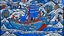 Placeholder: An indigo icy fjord with Viking ships painted by Keith Haring