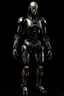 Placeholder: Full body portrait of a realistic post-apocalyptic futuristic female robot, dark background