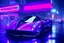 Placeholder: a glowing purple Zonda zooming through the streets of a neon lit futuristic miami at night and in the rain 8k hyperrealistic