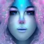 Placeholder: Face Angel crystalline,blond hair, blue eye ,pink , cosmic, opalescent, gemstones, crystals, other worldly,water,bright, ice background, snow lake blue