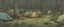 Placeholder: campsite, tents, overgrown, post-apocalyptic, comic book, forest, cinematic, from far away,