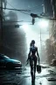 Placeholder: beautiful gun hold girl robot, post-apocalyptic in a cyberpunk city, realistic, intriacte detail, sci-fi fantasy style, volumetric lighting, particales,highly detailed,cinamatic, deep