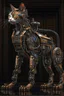 Placeholder: A full length cyber cat mixed with a rusted robot, carrying a weapon,8k ultra detail, baroque painting by AI