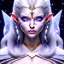 Placeholder: cosmic mage, elf, female, battle mage, cosmic sword, epic, cosmic magic, staff, long ears, white hair, face details, odd-eyes, pale skin, detailed eyes, jewellery, broad shoulders, glimmering eyes