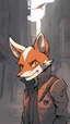 Placeholder: A human being in the form of a fox, not a human being, a short nose, Features of a male fox, serious features, character specifications are enthusiastic, emotional and somewhat selfish, high quality, the character is a fighter, war, the background is a developed but destroyed city, Cinematic shot, scary shape, multiple colors, high contrast, professional anime drawing , Professional anime style ، 4K .