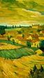 Placeholder: A small orangish yellow city near a field painted by Vincent van Gogh