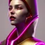 Placeholder: Spanish woman, painted face, rounded face, glow, trap style, red, gold, pink, cold, latex coat, leather, nose piercing, soft color, highly detailed, art stations, concept art, smooth, unreal engine 5, god rays, ray tracing, RTX, lumen lighting, ultra detail, volumetric lighting, 3d, finely drawn, high definition, high resolution, neon background.