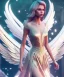 Placeholder: A crystalised queen, atmospheric, realistic, unreal engine, cinematic lighting, octane render, transparent long dress, blonde, full body, bright wings, smile, long hair