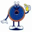 Placeholder: retro Cartoon mascot of a donut holding a glass of lemonade, gloved hands, white shoes,