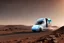 Placeholder: A Tesla 'Semi' (semi truck) is going at a high speed, at the Cydonia region on Mars. (CINEMATIC, WIDE ANGLE LENS, PHOTO REAL)