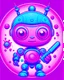 Placeholder: Highly detailed portrait of a small, adorable robot with round, expressive eyes and a friendly smile. it has a cheerful, bright color scheme, with a mix of pastel blues, pinks, and purples, standing with its arms crossed holding a toy sword, surrounded by a swirling vortex of energy.