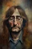Placeholder: an expressive painting of John Lennon with long hair and beard , and glasses, we might see a companion with features of absolute strength and determination, blended with warmth and deep faith. Perhaps her face expresses wisdom and courage, with eyes radiating confidence and faith.