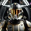 Placeholder: star wars bald male corellian pilot wearing gunmetal grey and black First Order special forces TIE pilot armored flightsuit and helmet with gold trim inside the jedi temple, centered head and shoulders portrait, hyperdetailed, dynamic lighting, hyperdetailed background, 8k resolution, volumetric lighting, light skin, fully symmetric details