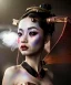 Placeholder: Ultra realistic, steampunk , , cabaret scene. Geisha Asian woman, alien, smoke, happy, color fog, people background, highly detailed, concept art, unreal engine 5, god rays, ray tracing, RTX, lumen lighting, ultra detail, volumetric lighting, 3d, finely drawn, high definition, high resolution.