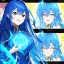 Placeholder: Clear focus, 8k, beautiful lighting, vibrant colors, girl, blue hair, long hair, blue eyes, blue fire magic, smile, angry,