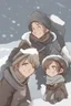 Placeholder: DnD style, two medieval peasant kids playing in the snow male and female, age 14 and 15, happy and playful