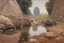 Placeholder: one person, rocks, puddle, cosmic, philosophic, and trascendent influence, ludwig dettman and friedrich eckenfelder impressionism paintings