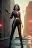 Placeholder: retro portrait image from 1960, New York explosion, long hair, young Scarlett Johansson, classic black tight lycra suit, gold bracelet and belt, high heel boots, soft color, highly detailed, unreal engine 5, ray tracing, RTX, lumen lighting, ultra detail, volumetric lighting, 3d, finely drawn, high definition, high resolution.