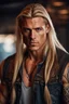 Placeholder: stunningly handsome viking, muscular, long blonde hair, male age 30, wearing jeans and a shirt, tan skin, tattoos,photorealistic 4k