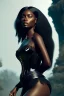 Placeholder: A portrait of a beautiful curvaceous black woman with long black hair, wearing a lace black corset, wizard, magical, ethereal, intricate, sharp lighting, misty. Concept art by wlop. Ultra quality 8k.