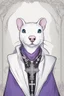 Placeholder: (anthropomorphic white ferret),dressed in ((cleric fantasy)) black and purple clothes with silver holy ornaments, realistic anatomy, holy symbols around, serious face, hold holy cross symbol, tired face, in the style of LOISH, look at the vivewer, blue eyes, cute face, 2d, ink lines, fantasy inspire, fantasy church on background with sunshine, gloomy atmosphere