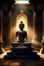 Placeholder: crea un'immagine fotografica di un buddah seduto al centro di un tempio illuminato dalla luce del mattino