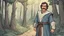 Placeholder: cartoon style, line art, color shaded, Tom Selleck in medieval clothing in the forest