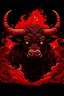 Placeholder: Vintage illustration of a demonic and magical brutal and angry bull made of red flames and fire, savage and obstreperous nature, Tsuguyuki Kubo art, Topcraft, vintage storybook illustration style, ornamental, fantasy folk art, psychedelic theme, inspires by 80s Japanese anime, early Studio Ghibli, fantasy animation