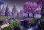 Placeholder: Immersive​ fantasy elven town city in the deep forest with ancient elder tree beautiful blossom nature river 4k full hd