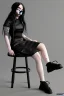 Placeholder: Billie Eilish, sitting on a chair, Black Short Dress, high detail, realistic