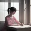 Placeholder: female student studying by the window, anime style, unreal engine 5, cinema4d, sun light, studio lighting --ar 1:1 --v 4