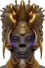 Placeholder: black male African Egyptian alien, cracks in the voodoo head, wicked, eyes, crown, Elephant, 8k, finely detailed, photo realistic, tiger turquoise skull head gold dragon space alien snow skeleton gold gorilla silver crown silver eyes